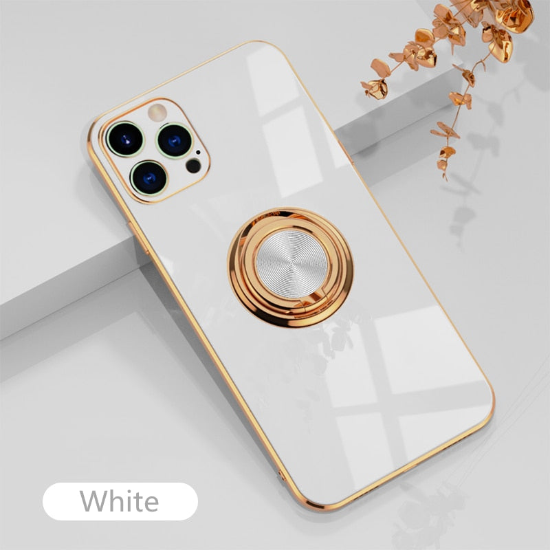 Luxury Silicone Case For iPhone with Metal Ring Holder Stand